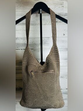 The Sak Crochet Knit Hobo Shoulder Crossbody Purse Tan Boho Slouch Bag